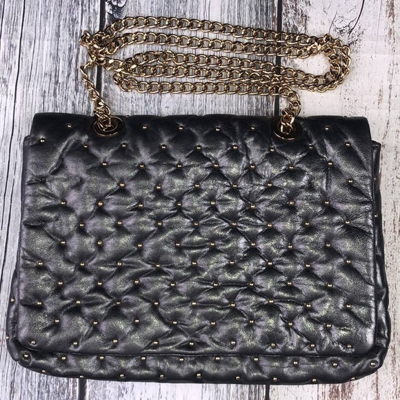 Badgley Mischka Handbags - Badgley Mischka Gold Studded Dark Gray Cross Bag